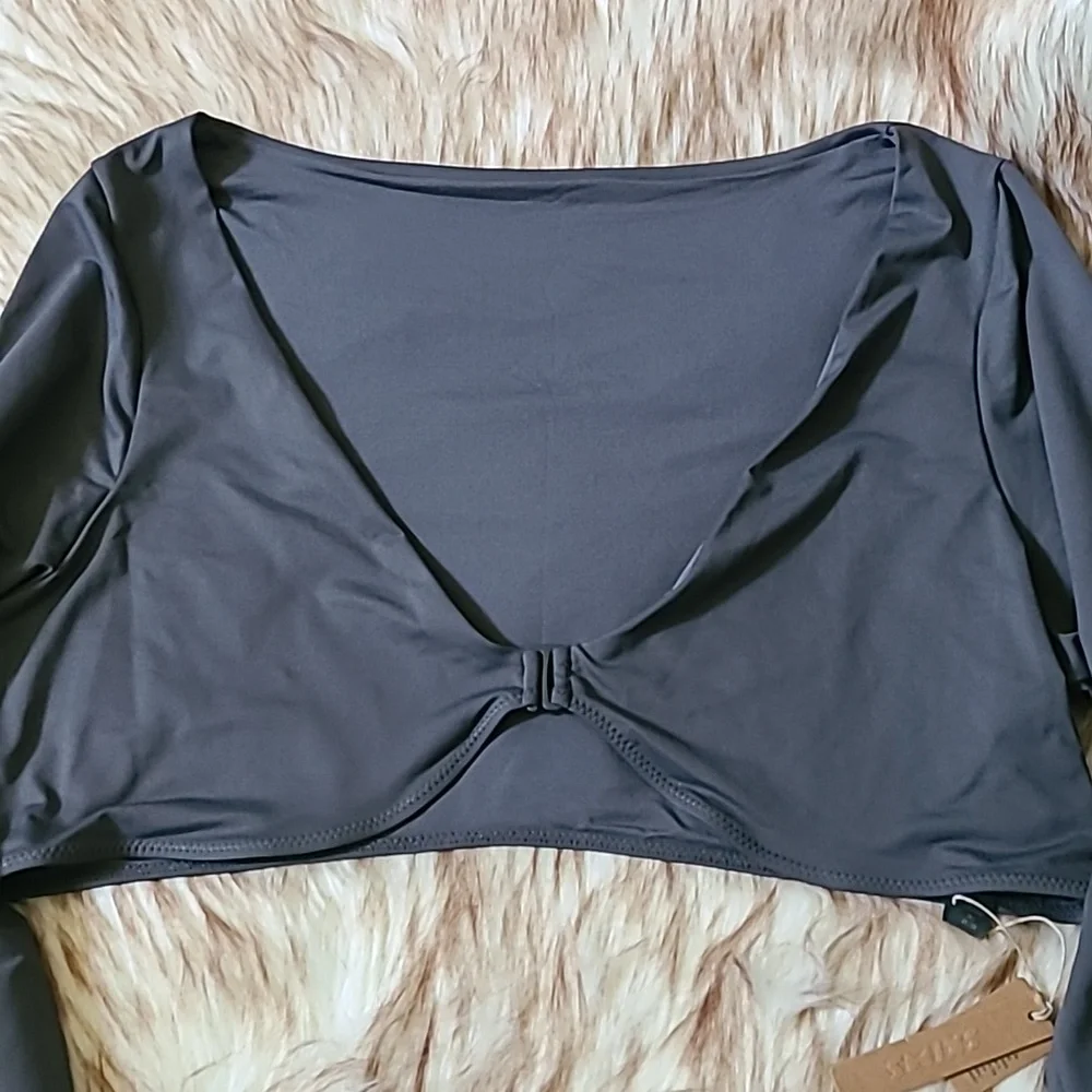 NWT SKIMS Recycled Swim Long Sleeve Shrug Size 3X Gunmetal